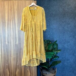 Mustard Yellow Lace Hippie Midi Dress NWT by Reba McEntire